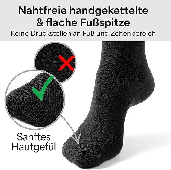 HELDENWERK Diabetikersocken für Damen und Herren, 10 Paar, Diabetikersocken ohne Gummizug und Naht aus 97% Baumwolle, extra breite Gesundheitssocken mit Komfortbund - Größe 43-46 - Schwarz