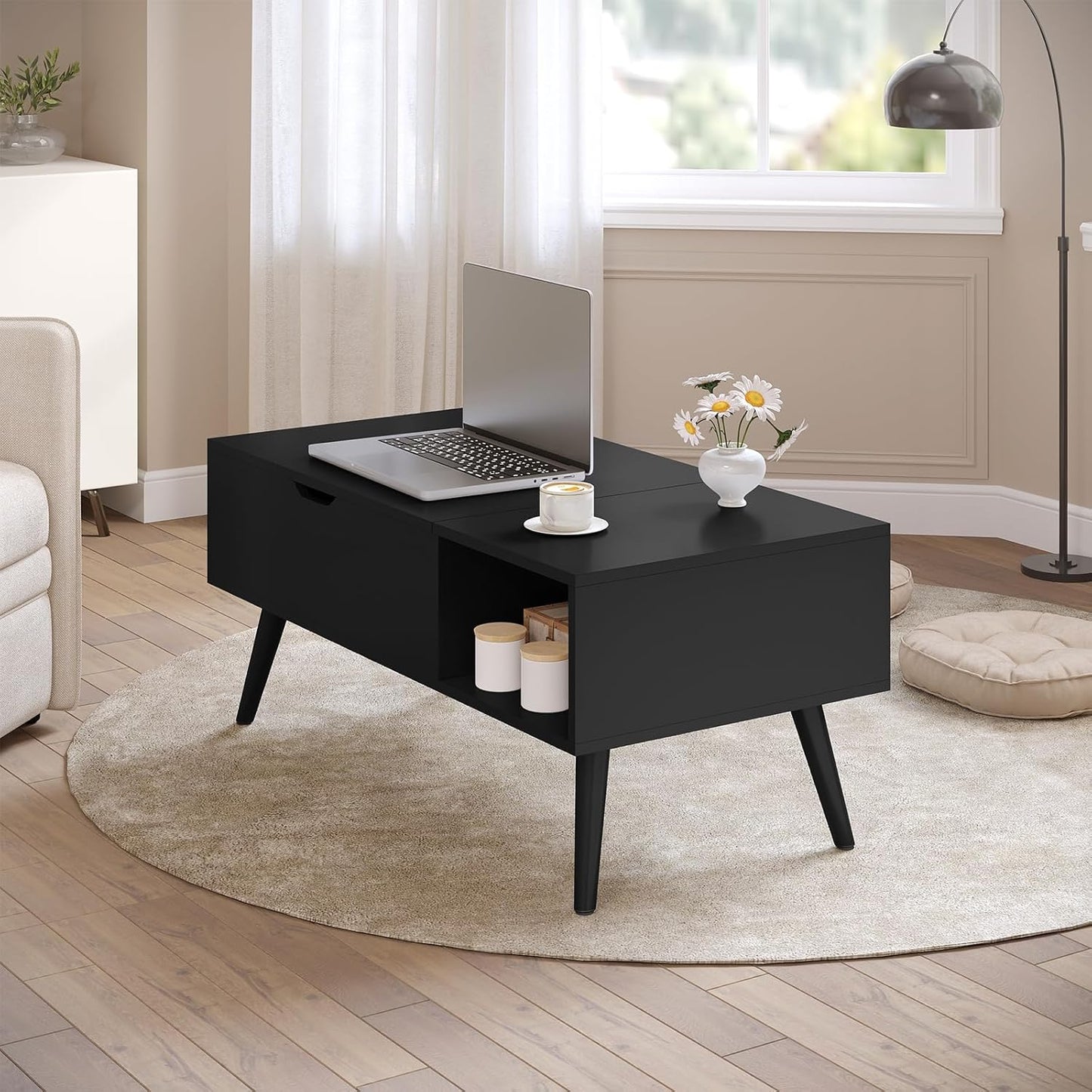 Woltu Couchtisch, höhenverstellbar – 100 x 57 x 50 cm – Schwarz