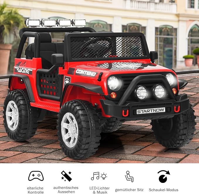Coast Elektrisches Kinderauto 12 V – mit Fernbedienung, Musik und USB-Anschluss 114,5 x 72 x 74 cm – Rot