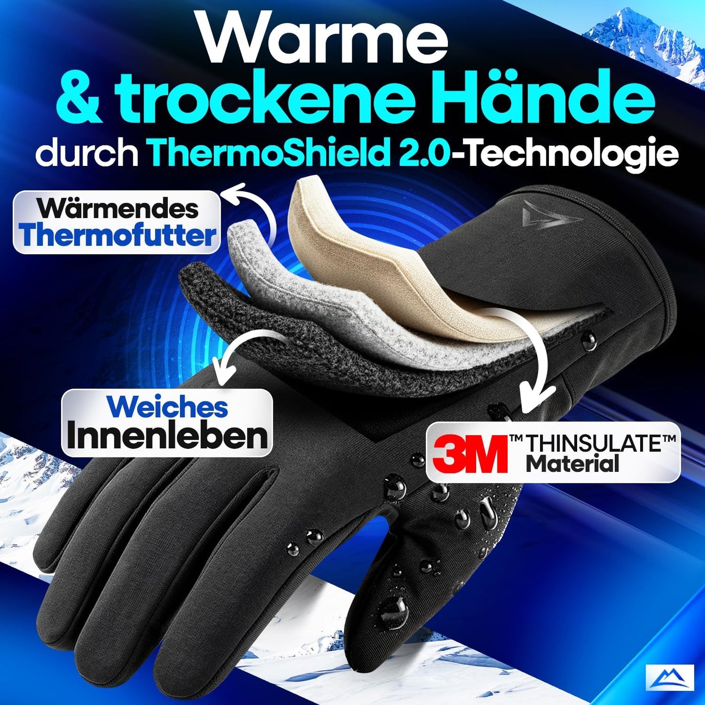 Nextcover® Winter-Radhandschuhe Herren & Damen mit ThermoShield 2.0 I Unisex Winter-Radhandschuhe in den Größen S-XXL I Warme & wasserdichte Thermo-Radhandschuhe Winter wasserdicht