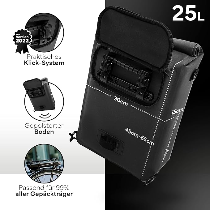 MIVELO 3-in-1 Packtasche - Gepäcktasche, Rucksack & Umhängetasche - 25L - wasserdicht & PVC-frei - abnehmbare Laptoptasche - Schwarz