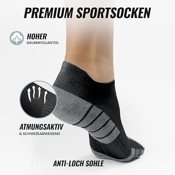 Heroism Sneaker Socken für Damen und Herren 10 Paar - Kurze Sportsocken mit atmungsaktiver Baumwolle - Unisex Laufsocken Set - Größe 43-46
