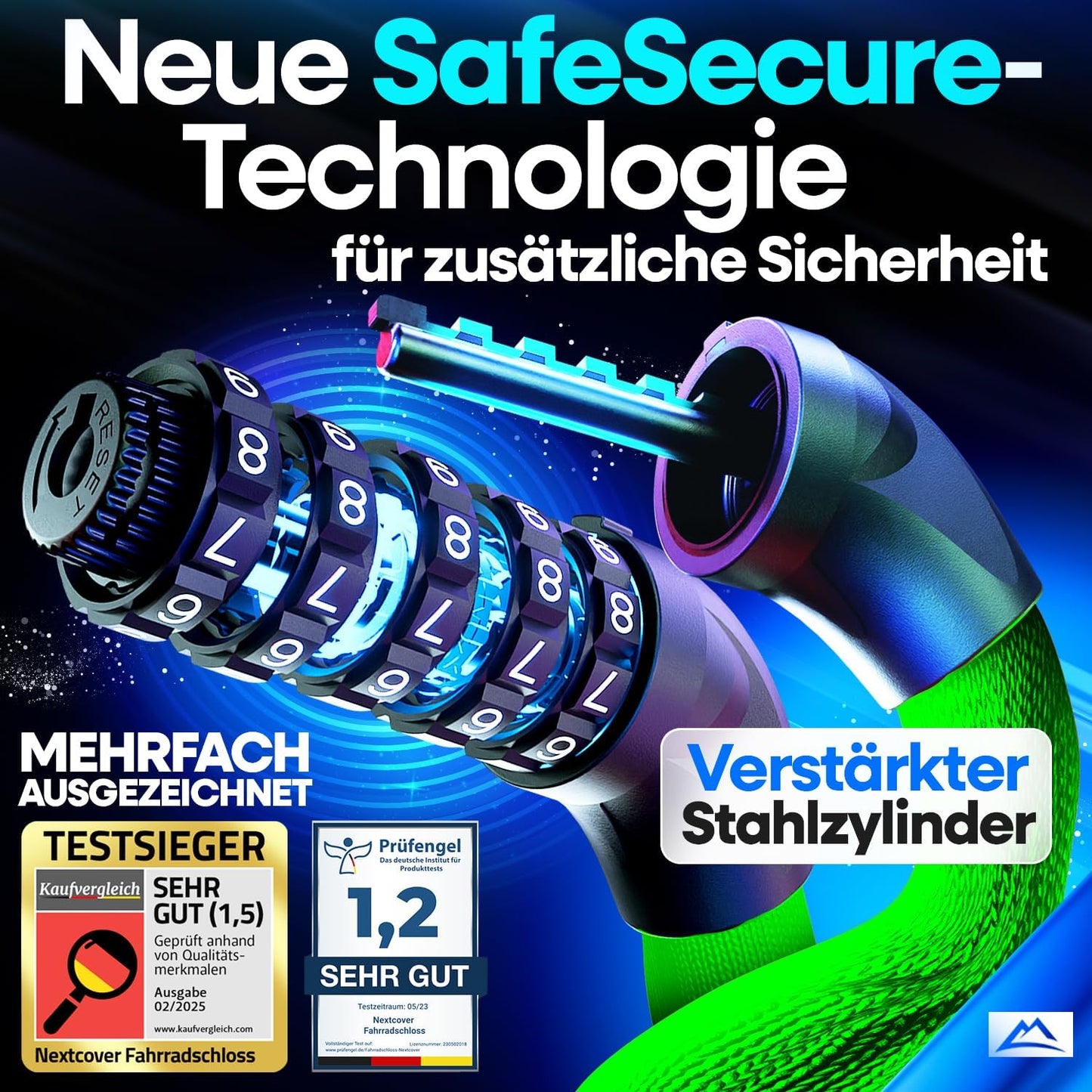 NEXTCOVER® Fahrradschloss LockOne mit Schlüssel - hohe Sicherheit - robust & langlebig - 3 Schlüssel - Grün