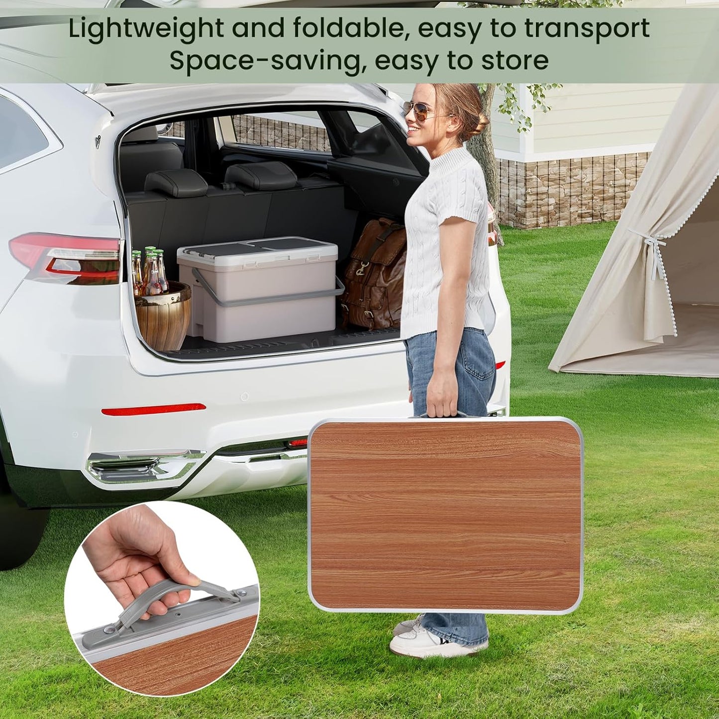 Woltu Camping-Tisch – max. 40 kg – 70 x 50 x 60 cm – Eiche