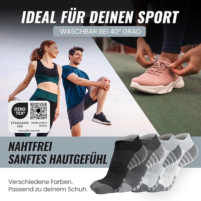 Heroism Sneaker Socken für Damen und Herren 10 Paar - Kurze Sportsocken mit atmungsaktiver Baumwolle - Unisex Laufsocken Set - Größe 43-46