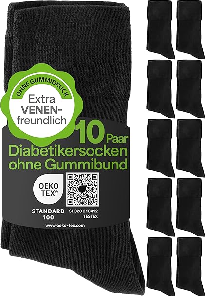 HELDENWERK Diabetikersocken für Damen und Herren, 10 Paar, Diabetikersocken ohne Gummizug und Naht aus 97% Baumwolle, extra breite Gesundheitssocken mit Komfortbund - Größe 47-50 - Schwarz