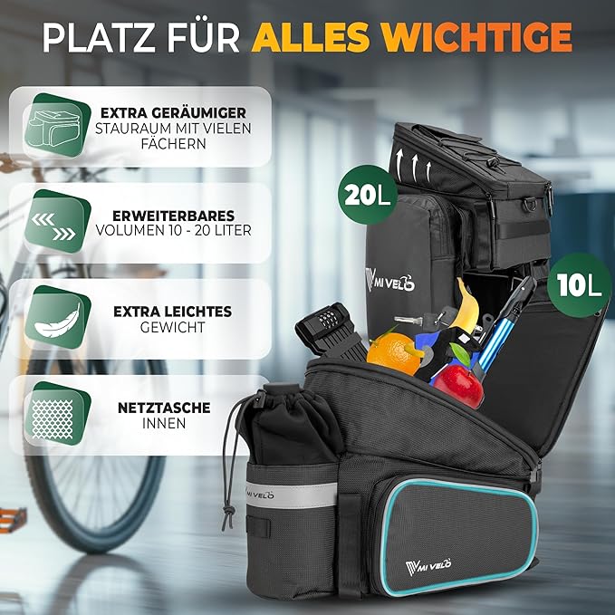 MIVELO Gepäcktasche - wasserdicht & reflektierend - 20 Liter - schwarz reflektierend