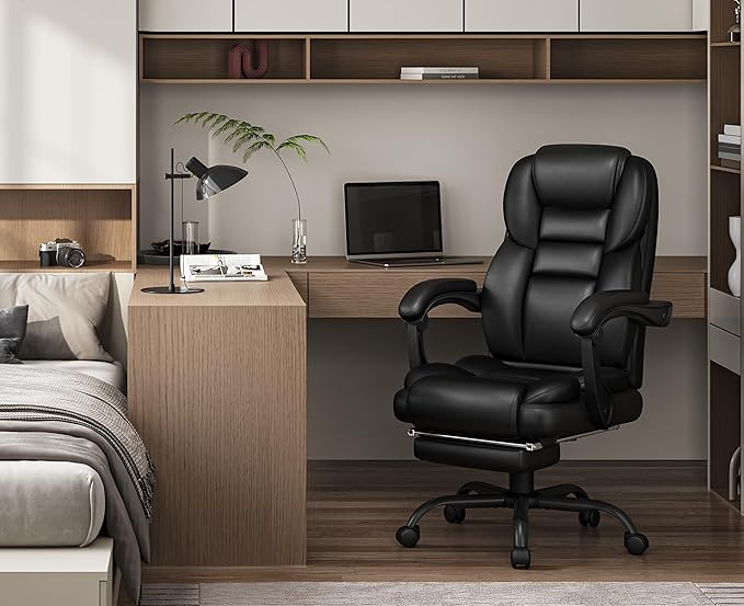 Yaheetech Bürostuhl mit Fußstütze - Schwarz - Ergonomischer Chefsessel mit verstellbarem Rücken und Armlehnen