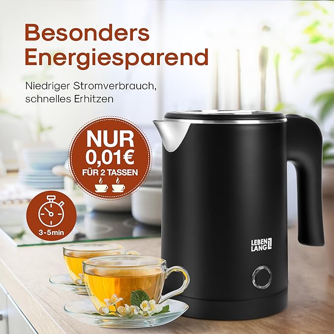 Lebenlang LBL2319 Elektrischer Wasserkocher - 0.5L - Edelstahl - 600W - Schwarz