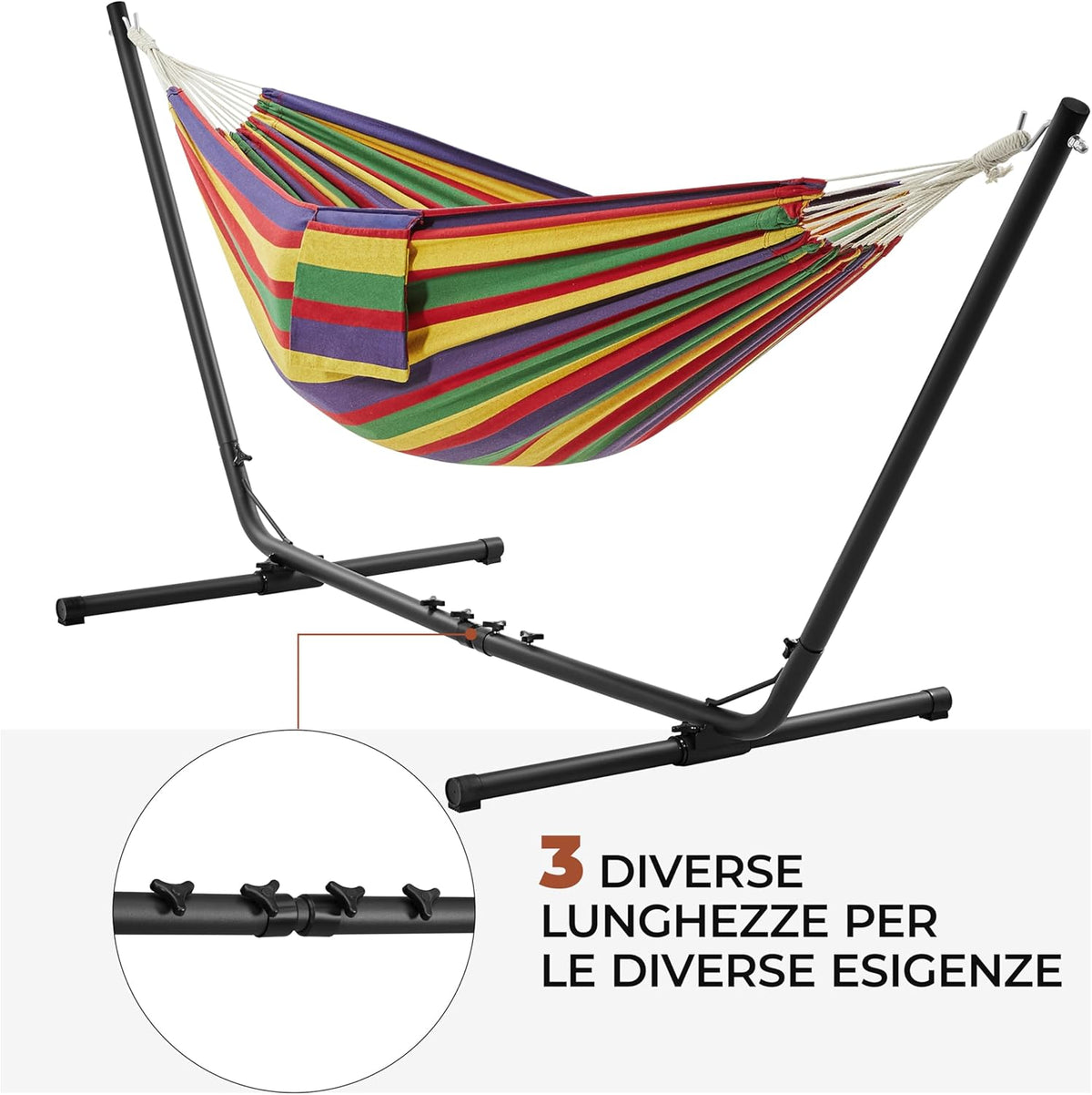 Yaheetech Hängematte mit Ständer 294-314 cm - Regenbogen Streifen - Verstellbare 2-Personen Garten Hängematte mit Tragetasche bis zu 205 kg