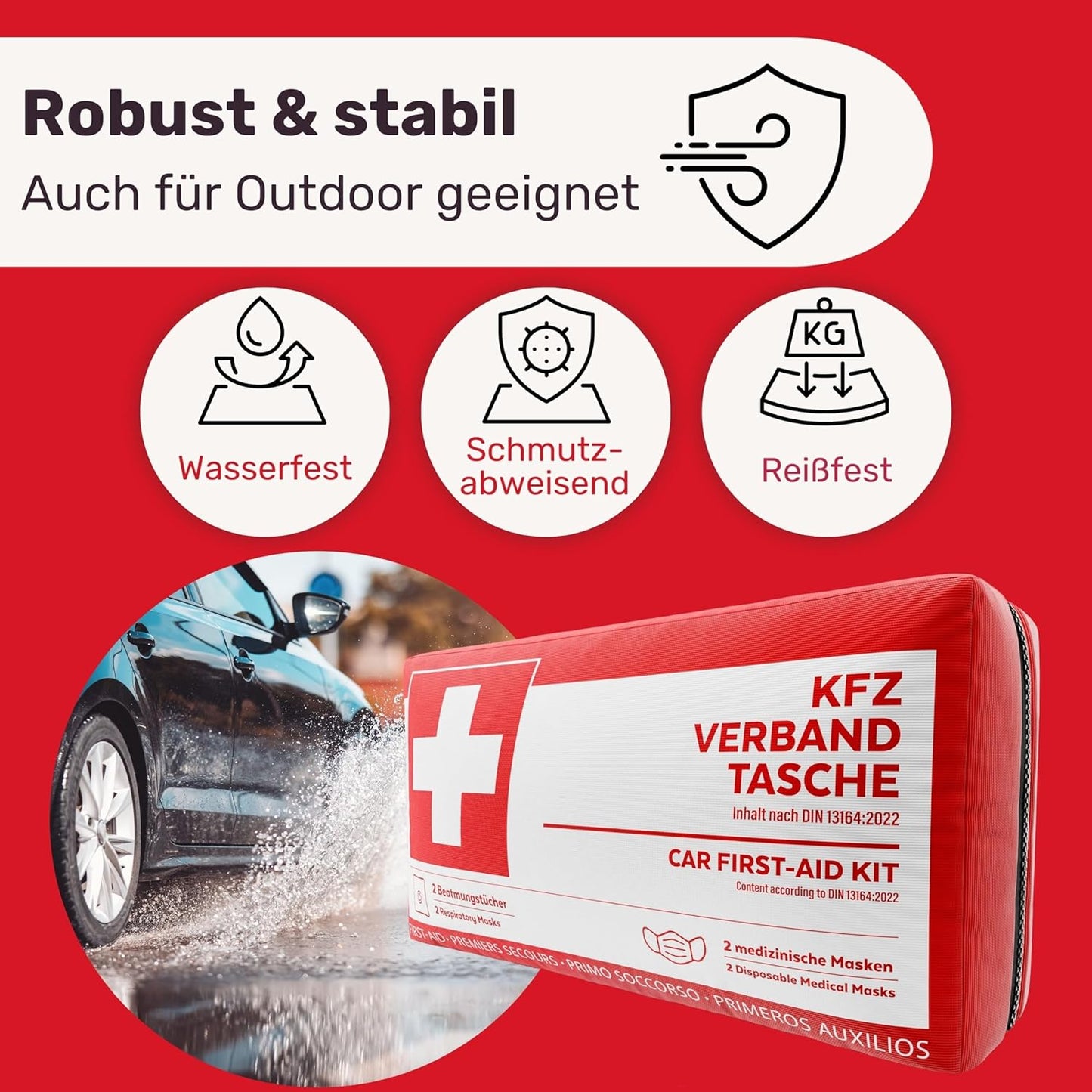 Heroism Car Bandage Bag - DIN 13164:2022 - Europäisch zugelassenes Erste-Hilfe-Set für Autos