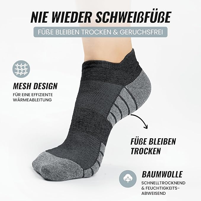 Heroism Sneaker Socken für Damen und Herren 10 Paar - Kurze Sportsocken mit atmungsaktiver Baumwolle - Unisex Laufsocken Set - Größe 43-46