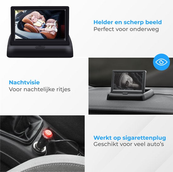 Nuvance - Babykamera - rutschfest und verstellbar - inklusive 4,5 Zoll Monitor - Schwarz