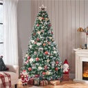 Kunstweihnachtsbaum, 228 cm, mit Schneebedeckung und Tannenzapfen, grün
