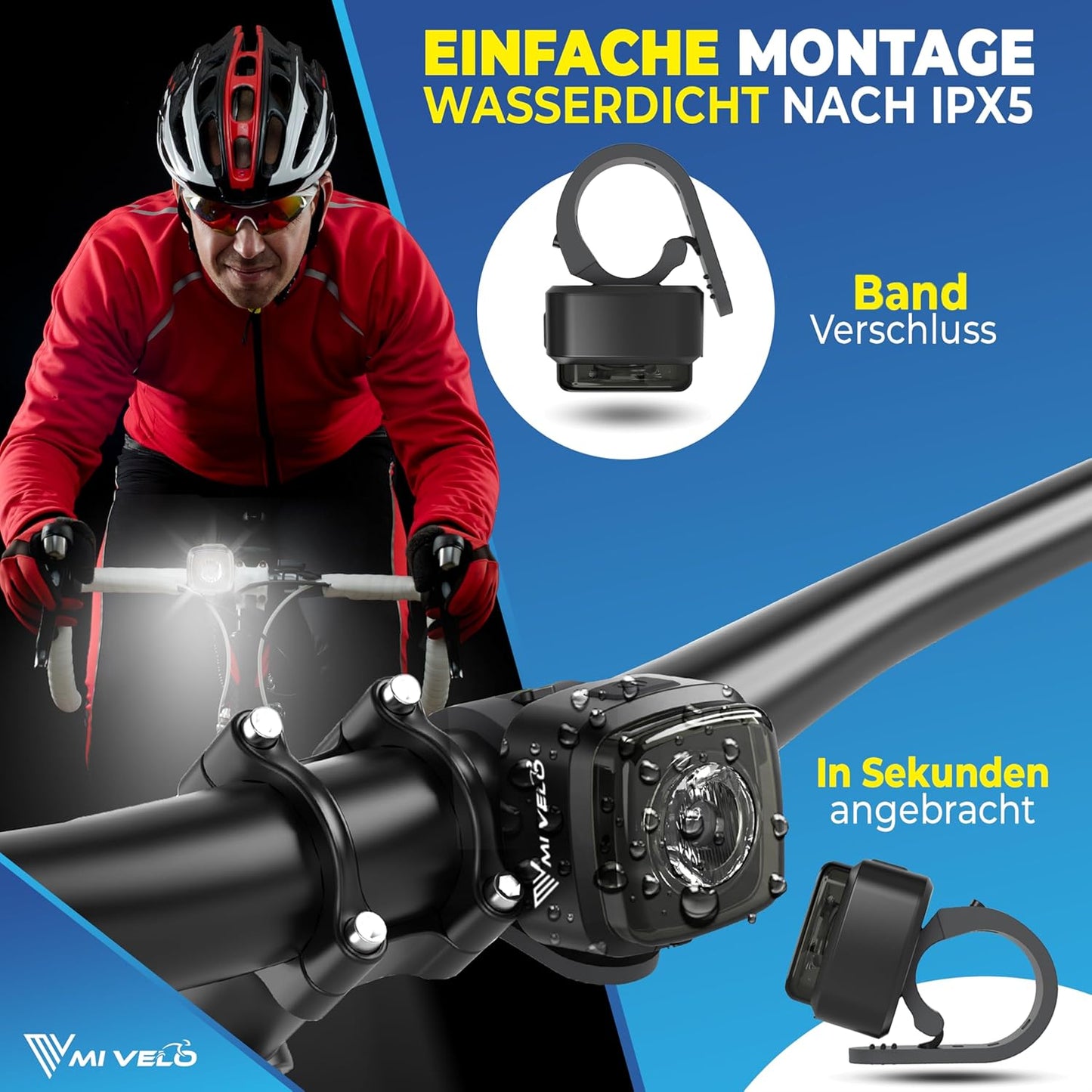 Mivelo Fahrradlicht-Set - LED Vorder- und Rücklicht - USB aufladbar - wasserdicht