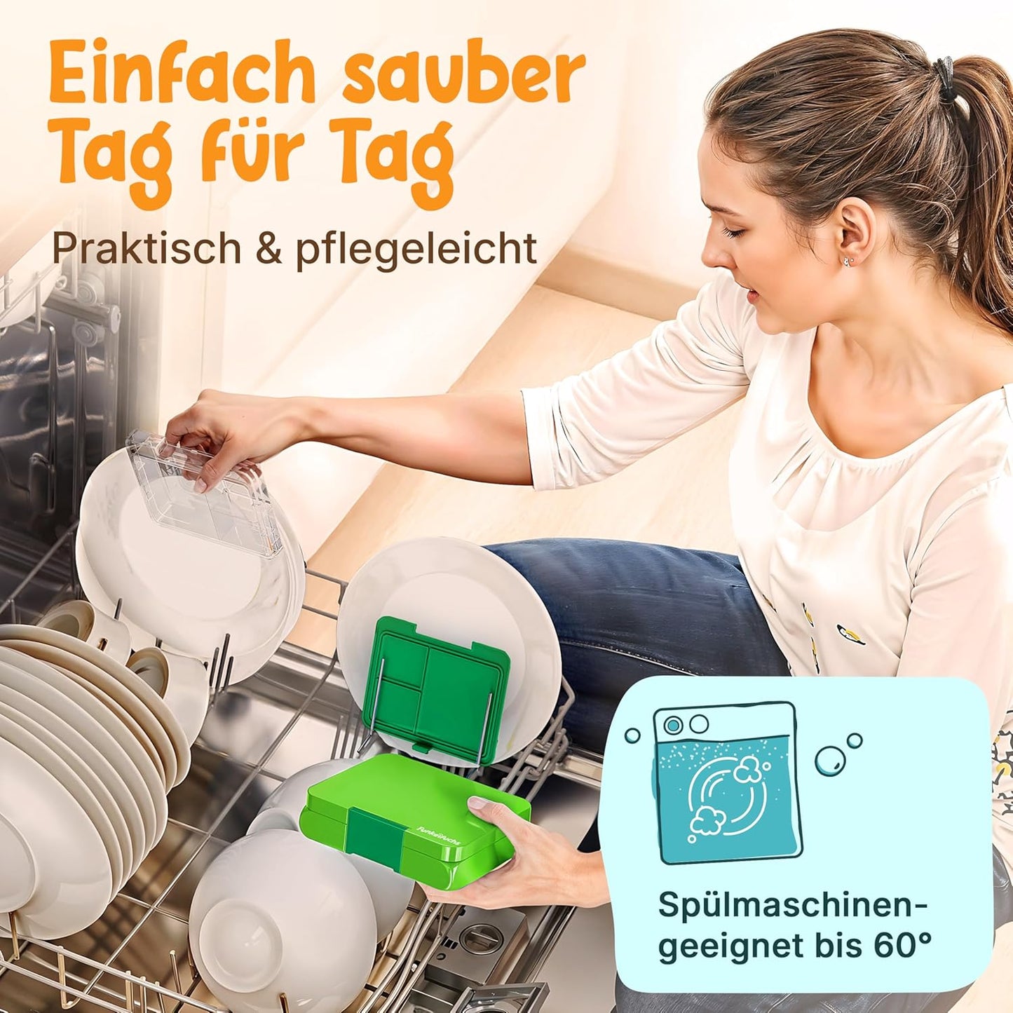Funkelfuchs® Lunchbox für Kinder - Mit Fächern - 500ml - Für Schule, Kindergarten und Krippe - Grün