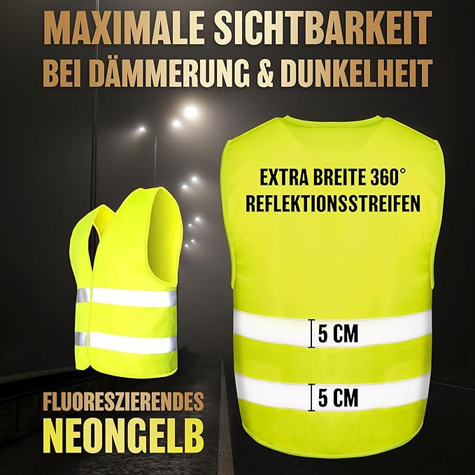 HELDENWERK Sicherheitsweste fürs Auto, 2er-Set Erwachsene - Reflektierende fluoreszierende Sicherheitsweste 2026 - Autoweste, Pannenweste, EU-zertifiziert