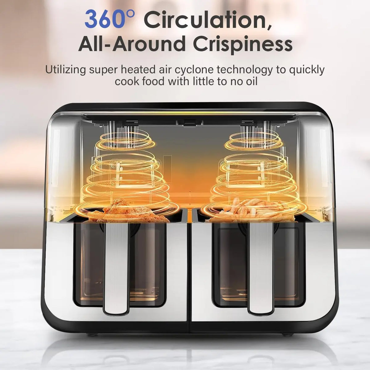 Oyajia Dual-Zone-Heißluftfritteuse mit unabhängiger Temperaturregelung – Digitaler Touchscreen – 4,5 l – Schwarz