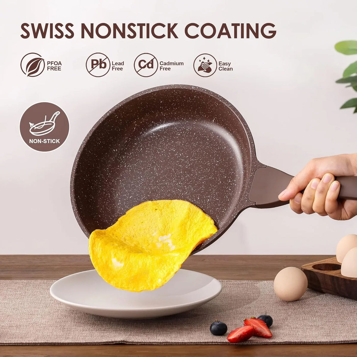 SENSARTE Antihaft-Pfannenset, 13-teilig – Toffee-Braun – Granitbeschichtung, PFOA-frei