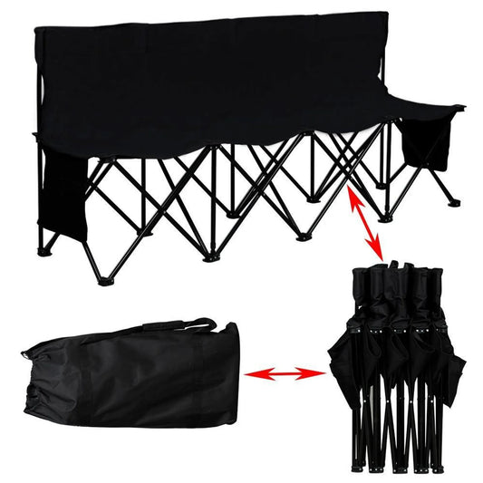 Yaheetech Camping Bank faltbar 4-Personen - 184 x 49 x 82,5 cm - Ausgestattet mit 600D Oxford-Gewebe und Tragetasche und 2 Aufbewahrungsfächer - Für Camping und Sport-Turniere - Schwarz Metall