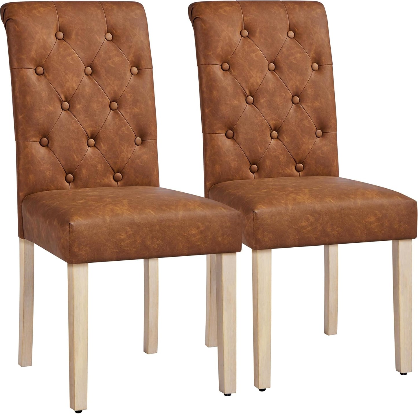 Yaheetech Esszimmerstühle, 2er-Set – Gepolsterte Küchenstühle mit hoher Rückenlehne – 62 x 45,5 x 98,5 cm – Braun