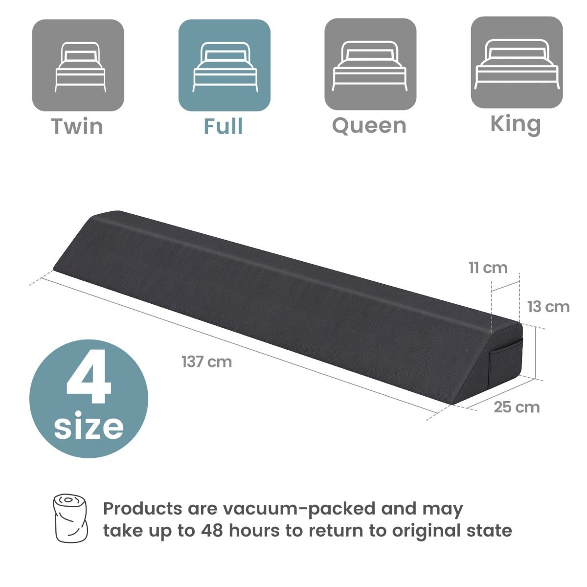 Coast Wedge Pillow Trapezkissen 137 x 25 x 13 cm - Grau
