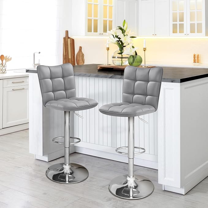 Yaheetech Barhocker – 2er-Set – Höhenverstellbar und um 360° drehbar – Hellgrau