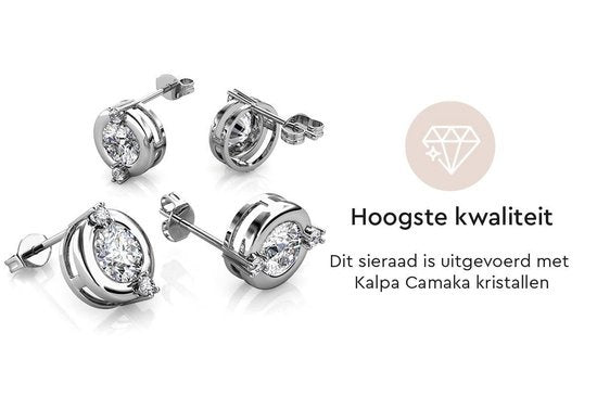 Yolora Damen Ohrringe mit runden Kalpa Camaka Kristallen - Farbe Silber - 18K Weißgold plattiert - Geschenk zum Muttertag