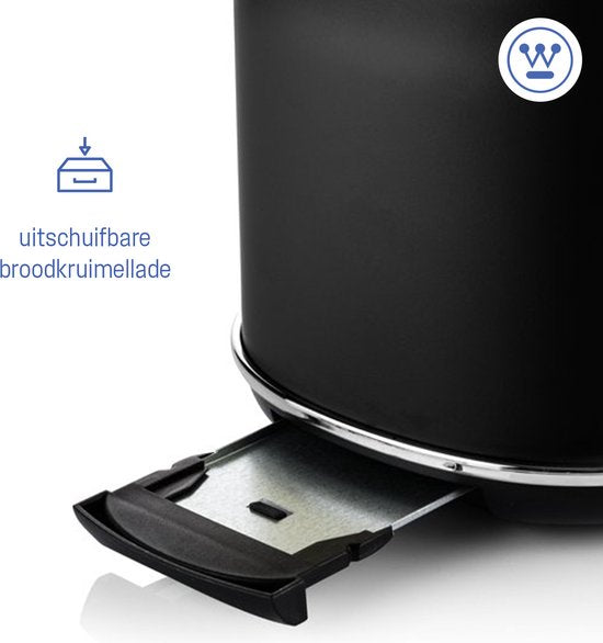 Westinghouse Retro-Toaster - 2 Scheiben - Extra breite Schlitze - Warmhaltegestell - 815W - Schwarz