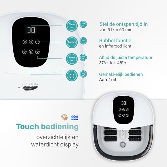 Soft & Silky - Fußbad - 12L - Heizung bis zu 48°C - Elektrisch - Mit Massage - Sprudel - Infrarot - Fußbad