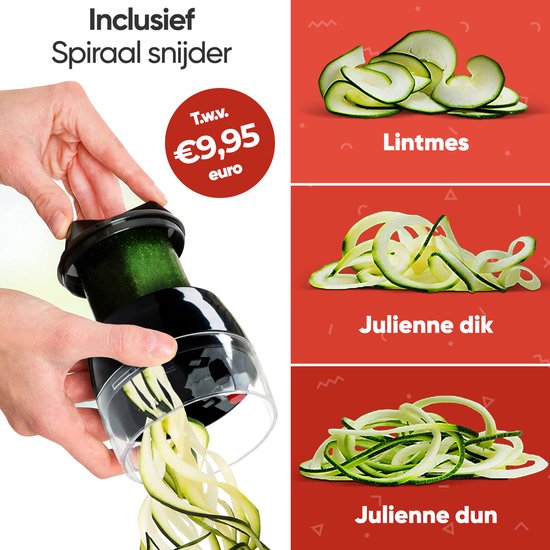 Stosh Mandoline – Gemüseschneider – Zwiebelschneider – Spiralschneider – Pommes-Frites-Schneider – Reibe – 6-teilig – Schwarz – Edelstahl – BPA-frei