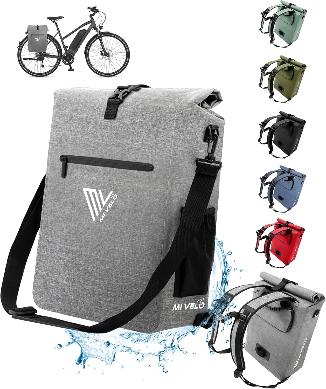 MIVELO 3-in-1 wasserdichte Packtasche - Für Gepäckträger - PVC-frei - 25 L - Grau