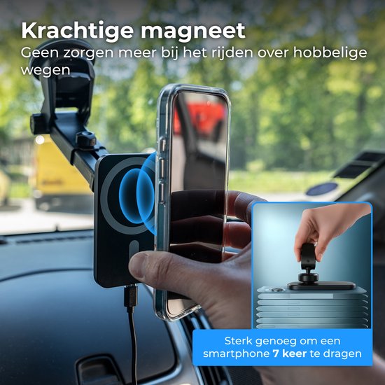 Nuvance Handyhalter für das Auto – Handyhalter mit Saugnapf – Kompatibel mit MagSafe – Inkl. USB-C-Kabel – Kabelloses Ladegerät – Handyhalter für das Auto