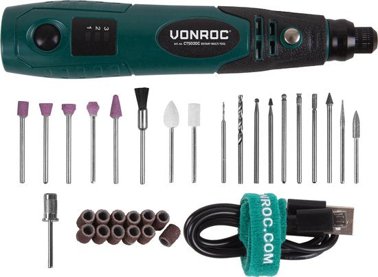 VONROC Rotierendes Multitool - 4V - Inkl. 31-teiligem Zubehörset & Aufbewahrungstasche