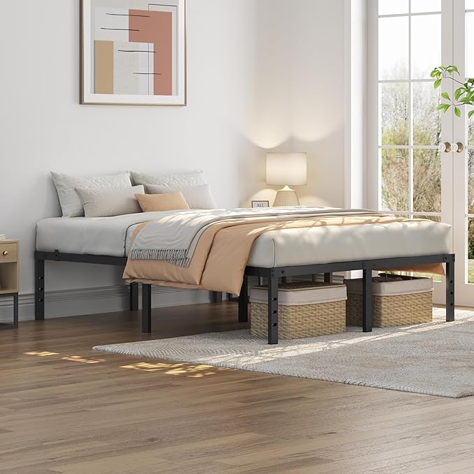 Yaheetech Metall-Bettgestell 160 x 200 cm – Schwarz – 201 x 162 x 41,5 cm – Ohne Kopf- und Fußteil