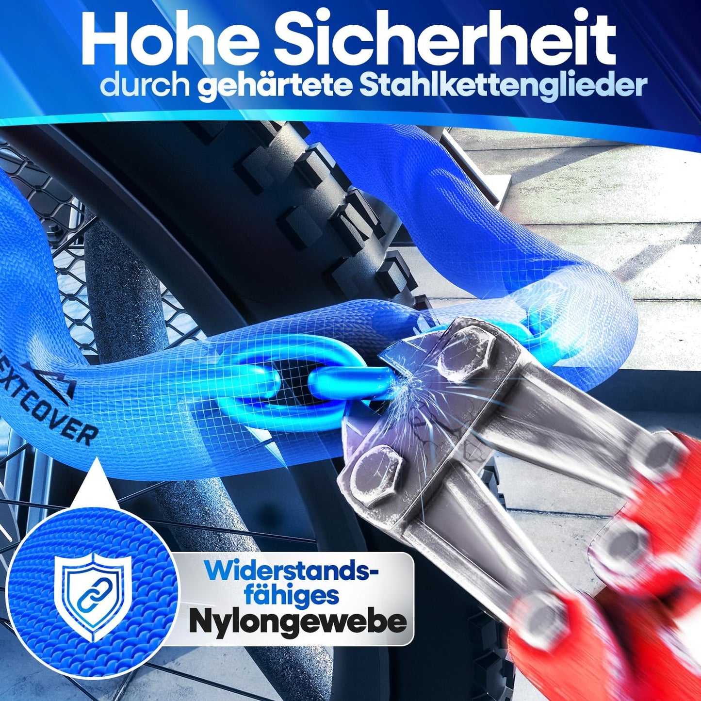 NEXTCOVER® Fahrradschloss LockOne mit Schlüssel - hohe Sicherheit - robust & langlebig - 3 Schlüssel - Blau