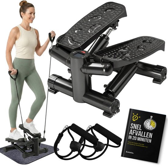 Zoluko Stepper mit Widerstand - Inklusive Widerstandsbänder und E-Book - Stepper Fitness - Fitness Step - Mini Stepper - Step Fitness - Aerobic Step - Step - Stepper Fitness Gerät - Heimtrainer - Schwarz