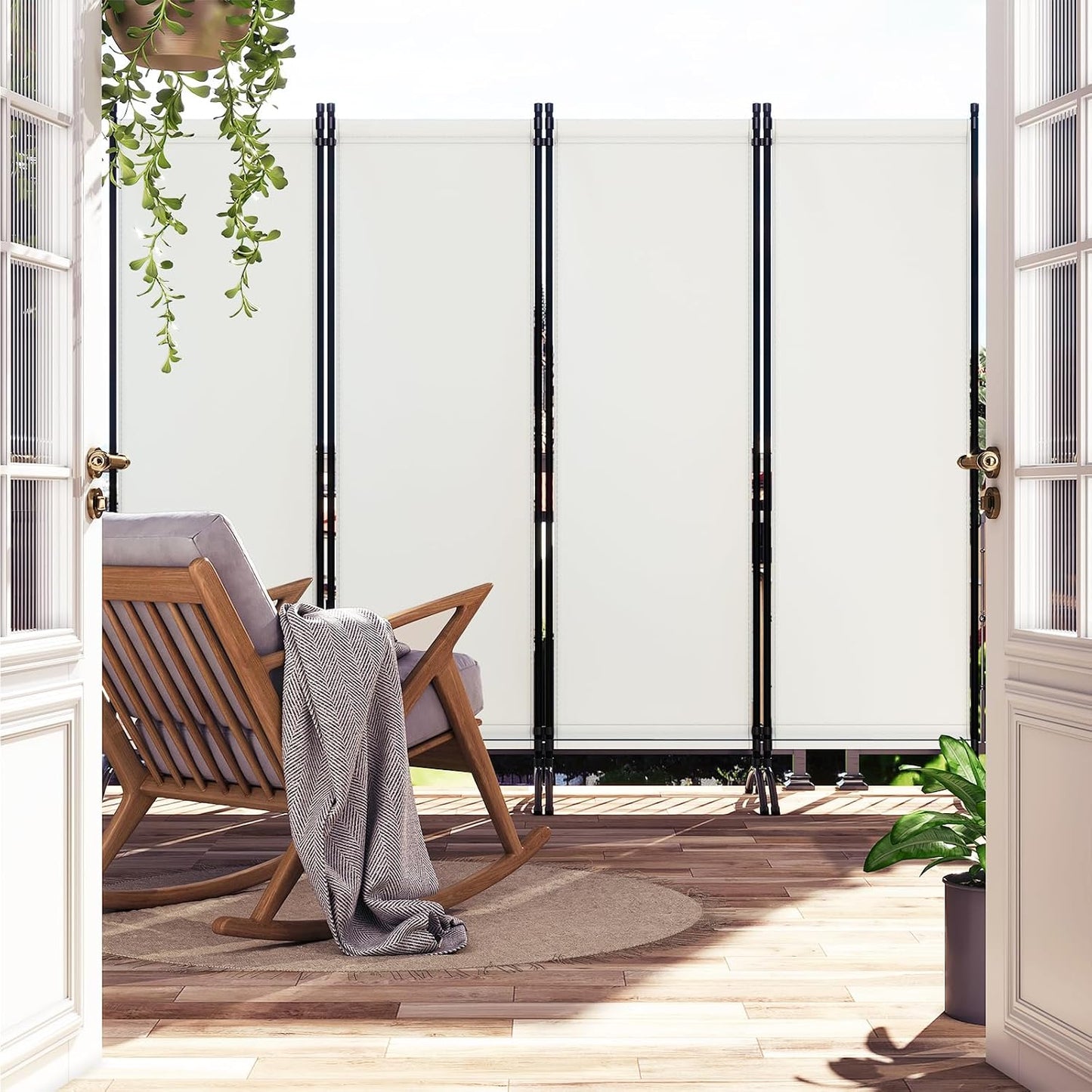 Woltu Paravent 4-teilig 224 x 182 cm - Creme - Zusammenklappbarer Raumteiler und Sichtschutz für drinnen und draußen