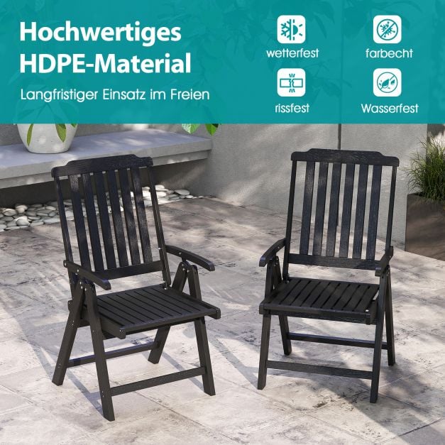 Coast Gartenstuhl Schwarz - Klappbarer Kunststoffstuhl mit hoher Rückenlehne - 55 x 63 x 101 cm