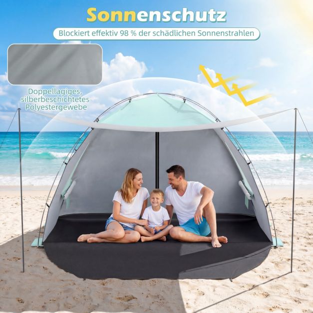 Coast Strandzelt 260 × 150 × 160 cm – Strandzelt mit Markise, UPF 50+ UV-Schutz, Netzfenstern und Tragetasche – Grün