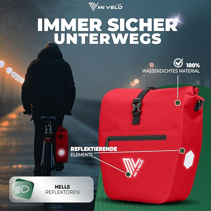 MIVELO Gepäckträgertasche & Schultertasche – 20 Liter – Rot