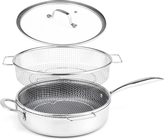 LIVINGTON Titan Pan – beschichtete Edelstahlpfanne (28 cm) mit diamantbeschichteter Antihaftschicht – ofenfeste, hohe Pfanne für alle Herdarten