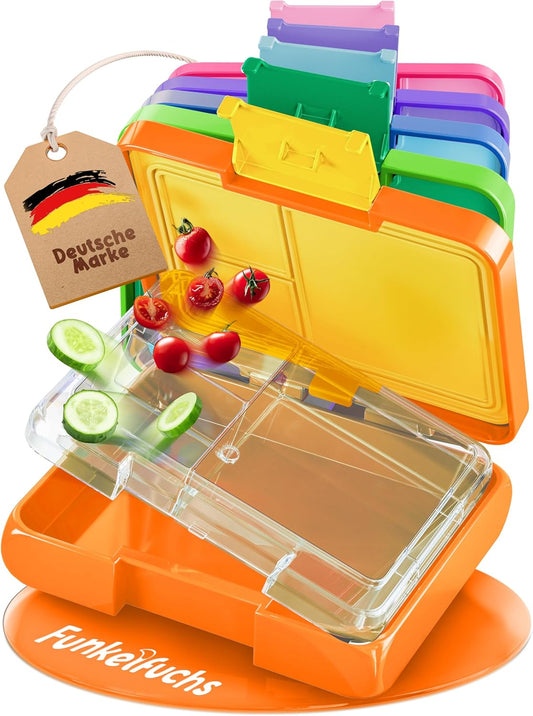Funkelfuchs® - Lunchbox Kids mit Fächern - 500ml, orange - Lunchbox Stern, klein - Brotzeitbox, Snackbox, Lunchbox, Brotzeitbox, bento box kids - für Schule, Kindergarten und Krippe