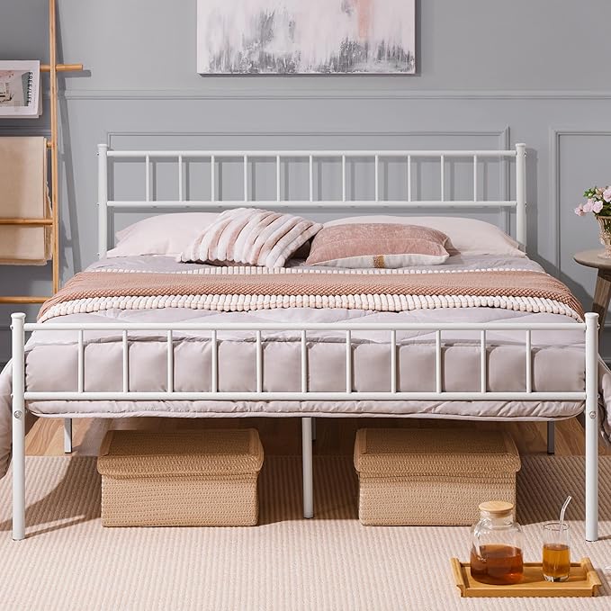 Yaheetech Metallbett 160 x 200 cm – Weiß – 200 x 166 x 88,5 cm – Mit Kopf- und Fußteil