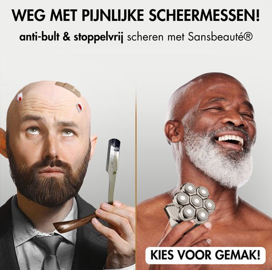 6-in-1 Rasierer für Männer - Trimmer - Clipper - Sansbeauté® SkullSharp PRO MAX - Elektrischer Gesichts- und Kopfrasierer - Schädelrasierer - Kopfrasur - Nass & Trocken - Elektrisch