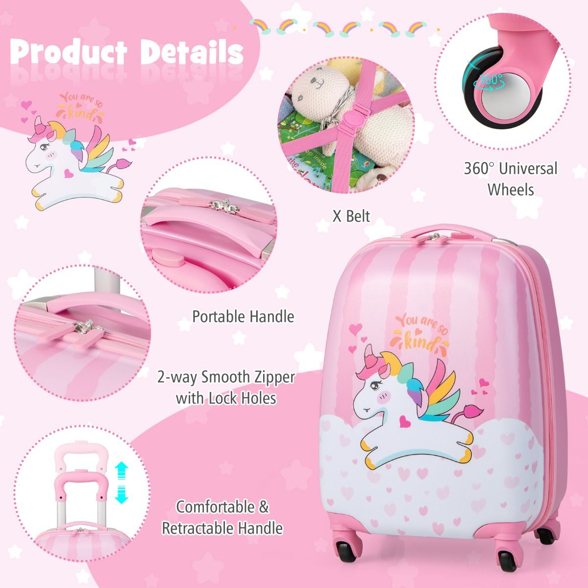 Coast Kinderkoffer mit Rucksack - 2-teilig - 32 x 22 x 40 cm - Einhorn