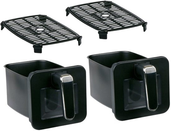 alpina Doppel-Airfryer XXL – Heißluftfritteuse 2x4 l – Airfryer mit digitalem Touchscreen – Heißluftofen für 6 Personen und mehr – 8 Kochprogramme – Sync-Modus – Timer-Funktion