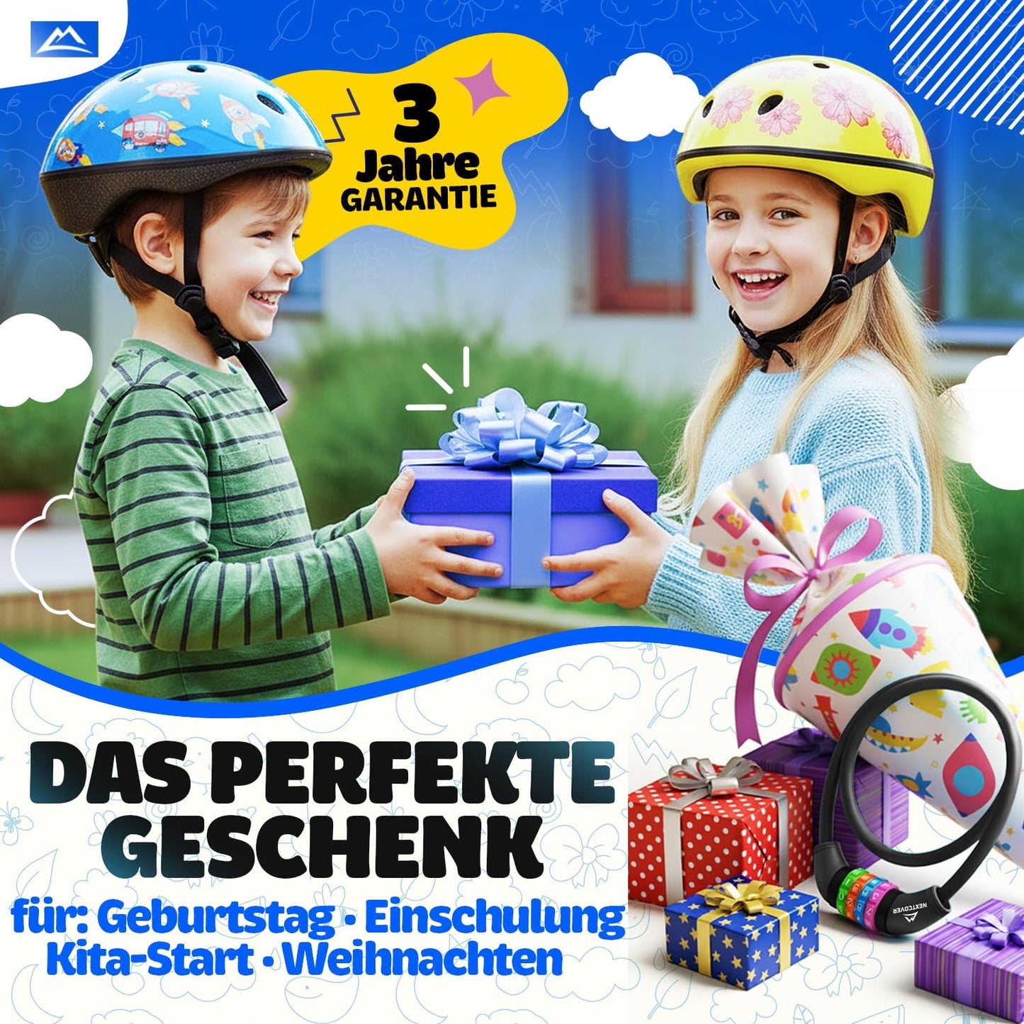 NEXTCOVER® Kinderfahrradschloss - 4-stelliger Zahlencode - Zahlenschloss Fahrrad mit bunten Zahlen - Scooterschloss Extra robust & sicher - Schwarz