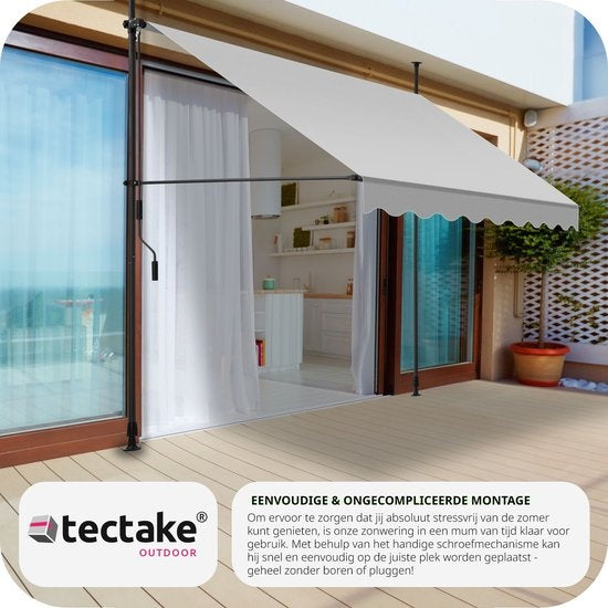 tectake - Klemmmarkise - Sonnenschirm - Markise - Verstellbar - Klemmmarkise - Sonnenschirm Balkon - 200 x 180 cm - hellgrau - Markise - 404958