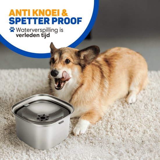 Vulpes Goods® Trinknapf Hund - Wassernapf für Hunde - Anti-Spillage - Reduziert das Schlabbern - Edelstahl - Für unterwegs - 3L
